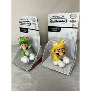 Lot 2 World of Nintendo Cat Luigi & Cat Mario Figure Super Mario Bros Jakks 2016